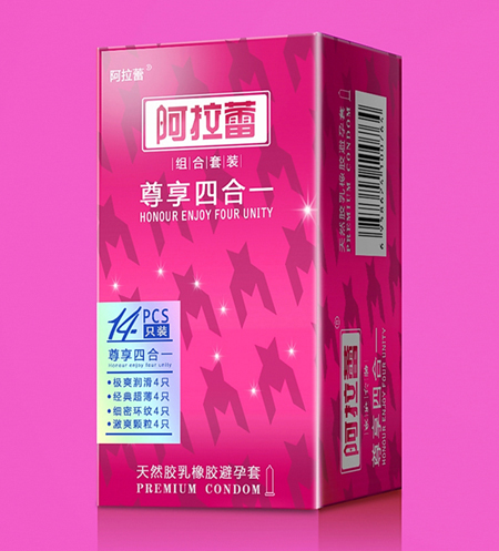 阿拉蕾尊享四合一天然胶乳橡胶避孕套